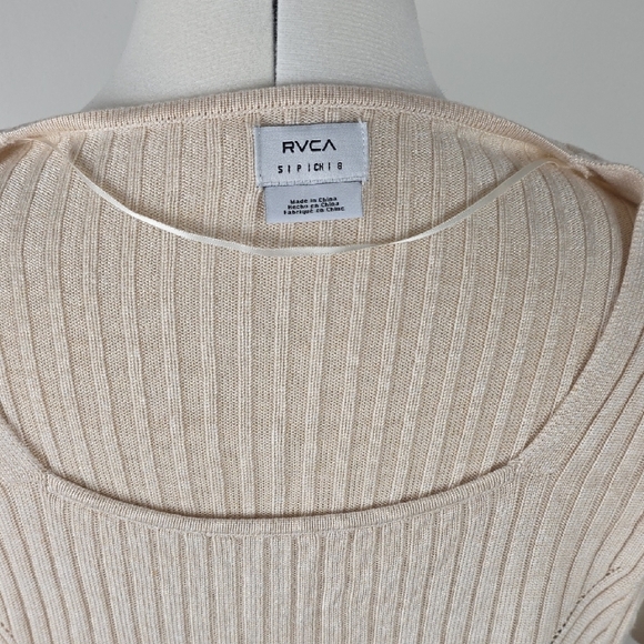 RVCA Beige Ribbed Knit Short Sleeve Cropped Sweater Top Women’s Size S - Picture 6 of 7